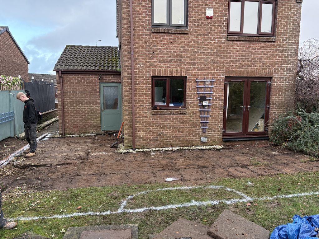 Setting out — marking the extension footprint — extensions by Jenga Joiners in East Kilbride