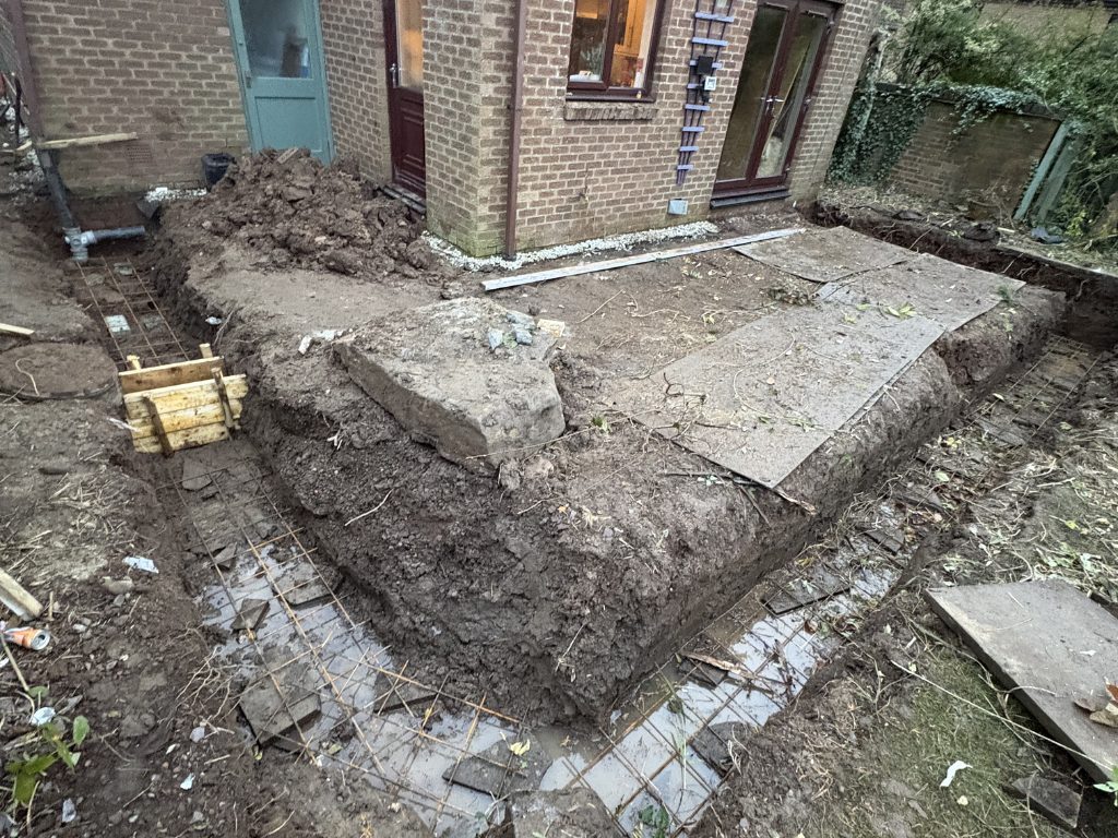 Foundations — steel reinforcement and concrete footings — extensions by Jenga Joiners in East Kilbride