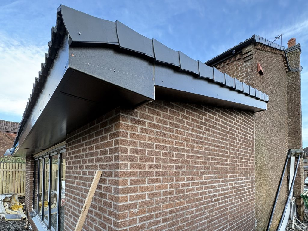 Exterior detail — new fascia and roofline — extensions by Jenga Joiners in East Kilbride